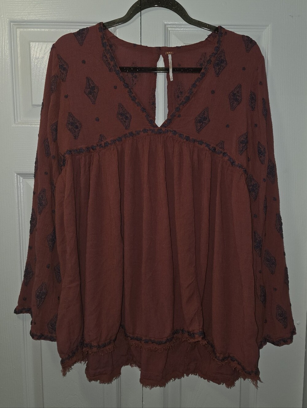 Free People Rust Bell Sleeve Oversized Peasant Top Size S